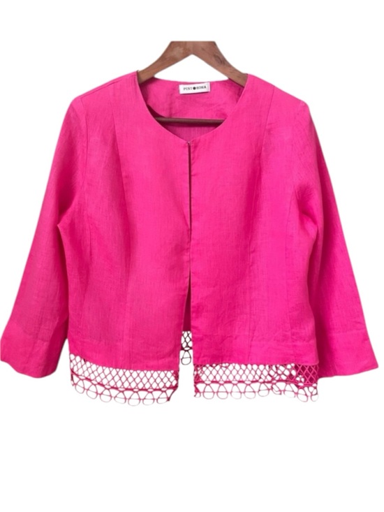 Punt Roma Jackets & Blazers - Punt Roma 100% Linen Blazer Jacket Sz 10 Pink 3/4 Sleeve Office Summer Feminine